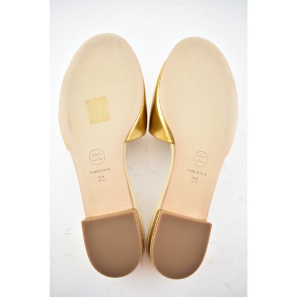 Chanel 19A Gold Laminated Lambskin CC Red Logo Slide Slip On Sandal Mule Flat 36 - Picture 12 of 12